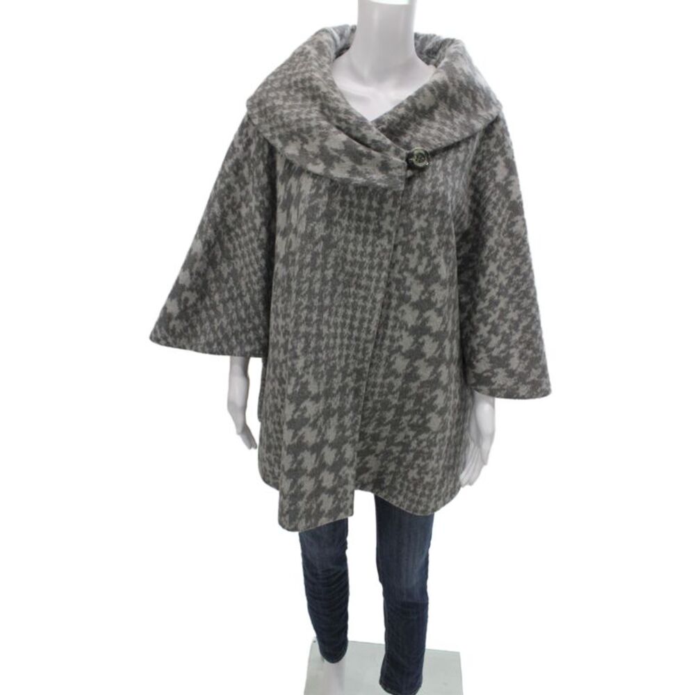 Cinzia Rocca Women Kimono Cape Plaid Gray Angora Blend 3/4 Sleeve Size 16